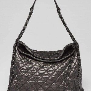 Chanel Dark Silver Quilted Calfskin Leather Chain Me Large Hobo Bag
